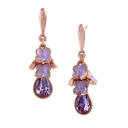 Estele Rose Gold-Plated Artificial Stones Floral Shaped Drop Earrings image 2