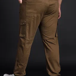 bigbanana Men Plus Size Mid-Rise Regular Fit Pure Cotton Cargos Trousers image 4