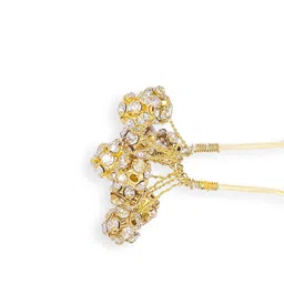 hair drama co. HAIR DRAMA COMPANY Women Gold-Toned & White Set of 4 Embellished U Pins image 4