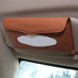 Car Sun Visor Tissue Napkin Box Holder, PU Leather, Brown Color Vehicle Tissue Dispenser-image-0
