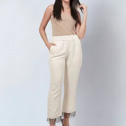 First Resort by Ramola Bachchan Women Smart Plain Mid-Rise Linen Trousers image 5