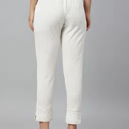 w Ecru Cotton Blend Slim Pants image 4