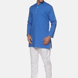 Sethukrishna Men Blue Pure Cotton Kurta with Pyjamas image 4