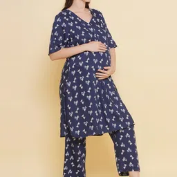 Mine4Nine Geometric Printed Maternity A-Line Kurta With Trousers image 4