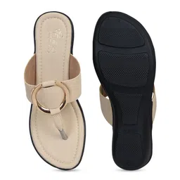 Ajanta Women Beige T-Strap Flats image 2