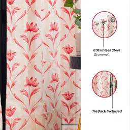 URBAN SPACE White & Pink 2 Pieces Floral Printed Window Curtains image 2