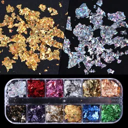 huda crush 12 Color Nail Art Glitter Paiette Gold Silver Nail Laser Foil Nail Fla image 3
