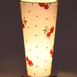 Devansh White & Red Cotton Cylinder Table Lamps With Brown Round Wood Base image 4