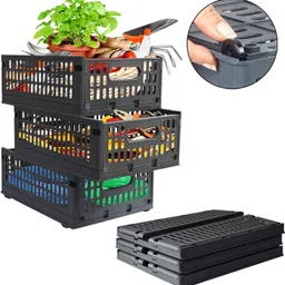 Stack-It-All Multi Purpose Foldable Storage Basket-Stack n Slide Grey, 3pcs Plastic Fruit & Vegetable Basket-image-3