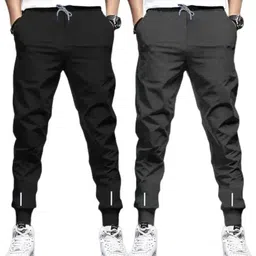 reya Pack of 2 Men Solid Grey, Black Track Pants image 1