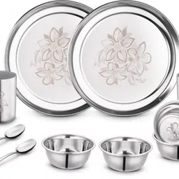 classic essentials Pack of 10 Stainless Steel Dinner Set|Serves 2 People|Heavy Gauge|Kitchen Set|Permanent Laser-Glory Dinner Set-picture-19