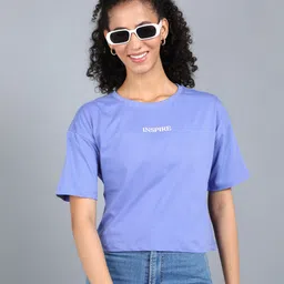 metronaut by flipkart Solid Women Round Neck Cotton Blend Purple T-Shirt-picture-30