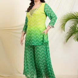 vibes by deebaco DEEBACO Printed V-Neck Three-Quarter Sleeves Top With Palazzo With Inner Bustier image 5