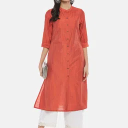 RANGMANCH BY PANTALOONS Women Coral Solid Pathani Kurta image 4