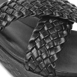 Mochi Women Black Open Toe Flats image 4