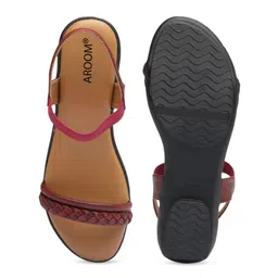 AROOM Braided Strap Leather Open Toe Flats image 3