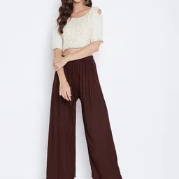 Clora Creation Women Brown & White Set Of 2 Palazzos image 4