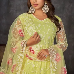 houseofcommon Self Design, Embellished, Embroidered, Woven Net Semi Stitched Anarkali Gown image 3