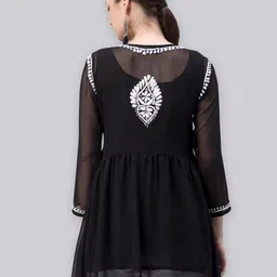 Seva Chikan Ethnic Motifs Chikankari Embroidered Angrakha A line Kurti With Slip image 4