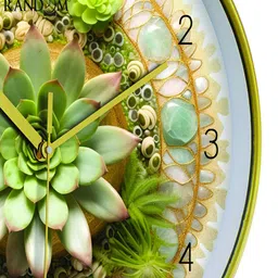 RANDOM Gold-Toned & Green Printed Contemporary Wall Clock image 2