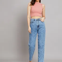 BAESD Women Boyfriend Fit High-Rise Heavy Fade Stretchable Cotton Jeans image 4
