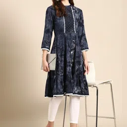 SHOWOFF Abstract Printed Thread Work Indigo Kurta image 2