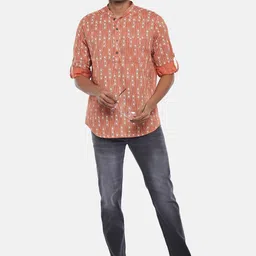 indus route by Pantaloons Men Rust Ethnic Motifs Printed Kurta image 4