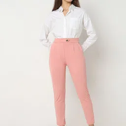 Smarty Pants Women Sharp Skinny Fit High-Rise Lint Free Cotton Pleated Formal Trouser image 5