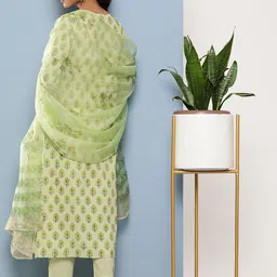 KALINI Floral Printed Regular Gotta Patti Pure Cotton Kurta With Trousers & Dupatta image 5