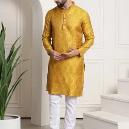 SOJANYA Ethnic Motifs Woven Design Mandarin Collar Kurta With Churidar image 5