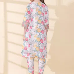 Anouk Floral Printed Thread Work V-Neck Kurta With Dhoti Pants & Dupatta image 5