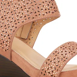 Bata Women Pink Embellished Wedge Sandals with Laser Cuts image 2