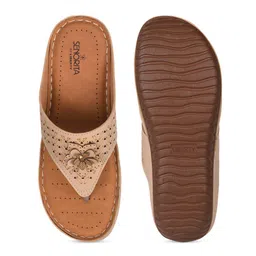 Liberty Beige Textured PU Comfort Sandals with Laser Cuts image 5