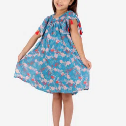 LIL DRAMA Girls Striped Round Neck Georgette A-Line Dress image 5