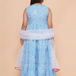 Modish Couture Girls Striped V-Neck Sleeveless Pure Cotton Maxi Ethnic Dress With Dupatta image 5