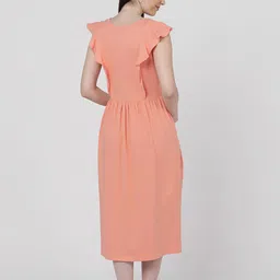 mackly Flutter Sleeve Pure Cotton Maternity Fit & Flare Midi Dress image 3