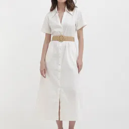 RAREISM Shirt Collar Cotton A-Line Midi Dress-picture-24
