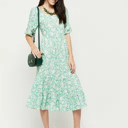max Girl Green Floral A-Line Midi Dress image 5