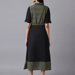 AURELIA Black & black chocolate Checked Tie-Up Neck A-Line Midi Dress image 5