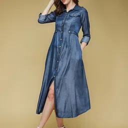 Life With Pockets Roll-Up Sleeves Shirt Style Midi Dress-picture-18