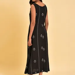 W Black Embroidered Sleeveless A-Line Midi Ethnic Dress image 5