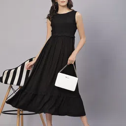 aayu Round Neck Sleeveless Smocked Tiered A-Line Midi Dress image 5