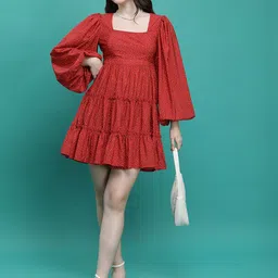 KETCH Conversational Printed Puff Sleeves Fit & Flare Mini Dress image 4