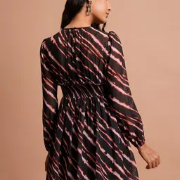 Tokyo Talkies Black Printed Smocked Fit & Flare Mini Dress image 5