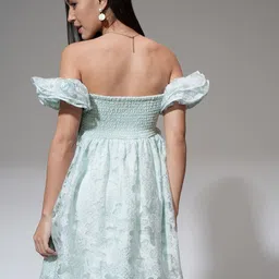 ESPYR By Tokyo Talkies Women Self Design Off-Shoulder Ruffled Fit & Flare Mini Dress image 4