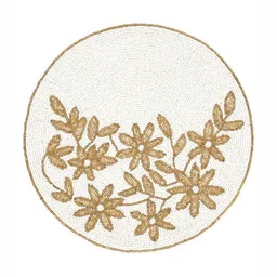 YWULY Cream & Gold Toned Floral Beaded Table Placemats image 4