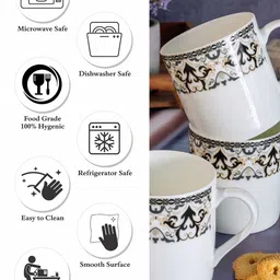 SONAKI White & Green 6 Pieces Floral Printed Bone China Glossy Mugs image 3