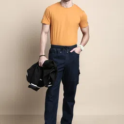 Chennis Men Straight Fit Clean Look Dark Shade Stretchable Cargo Jeans image 4