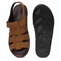 FAUSTO Men Tan & Brown Fisherman Sandals image 5