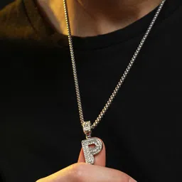 French Accent Silver-Plated Artificial Stone Studded P Alphabet Pendent image 5